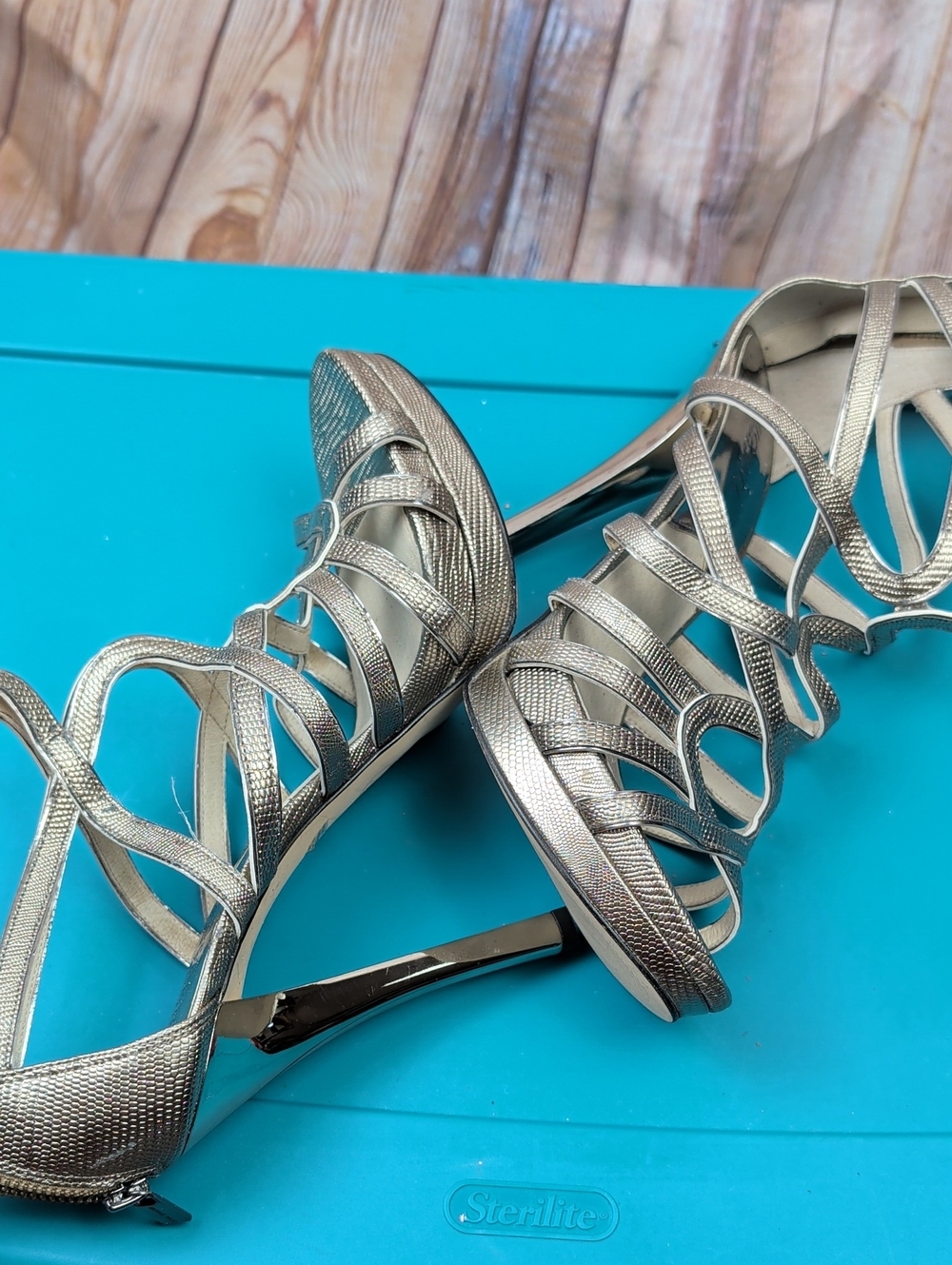 Michael Kors Metallic Gold Strappy High Heels Size 11 - Picture 5 of 7